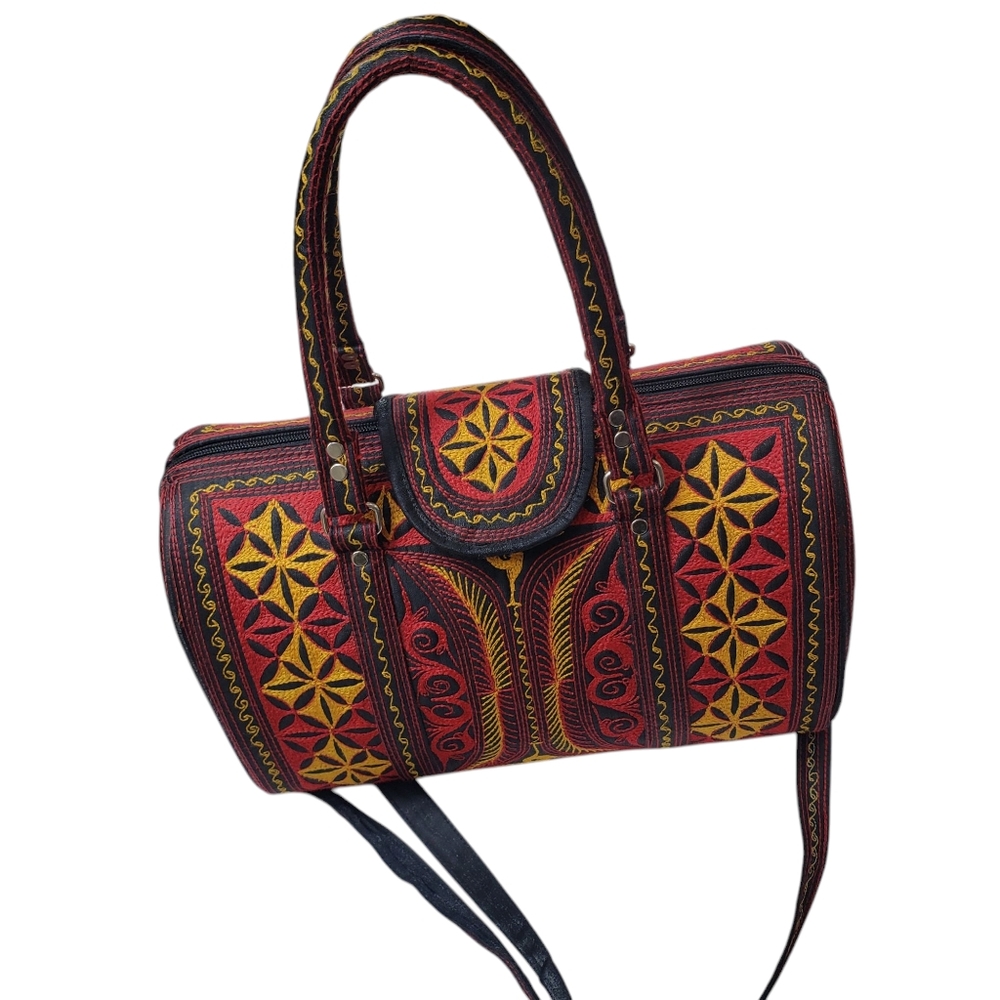 Laga HandBag Red Yellow Black Purse Crossbody Handmade Boho Sehat Colorful *Read
